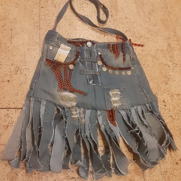 NWT- Boho/ Hippie/Gypsy Jean Crossbody Bag/Purse- Fringe- Upcycled- Women's. - Picture 2 of 9